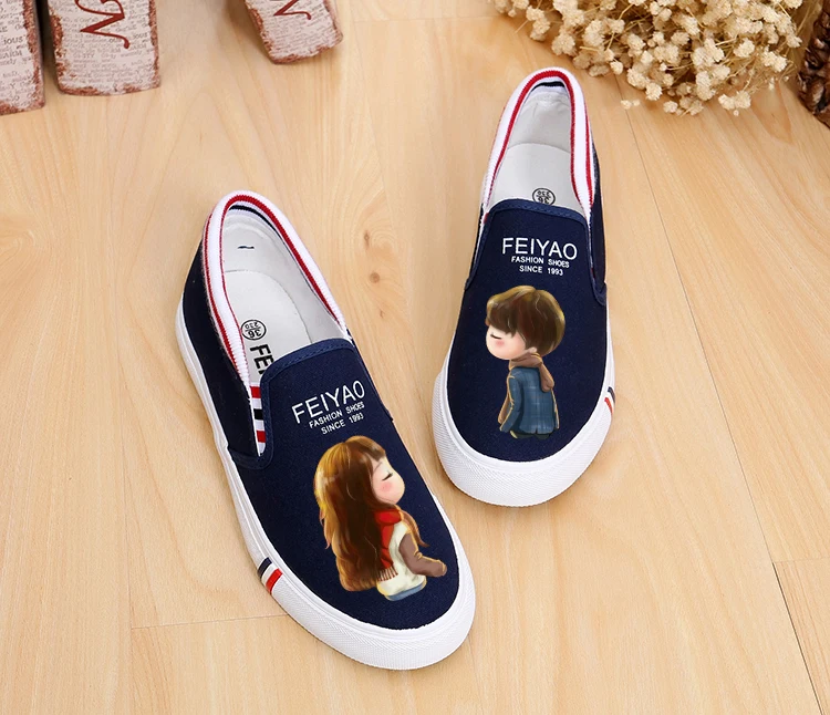 Осень Для женщин мода лето низкий Телевизор с ручной росписью парусиновая обувь