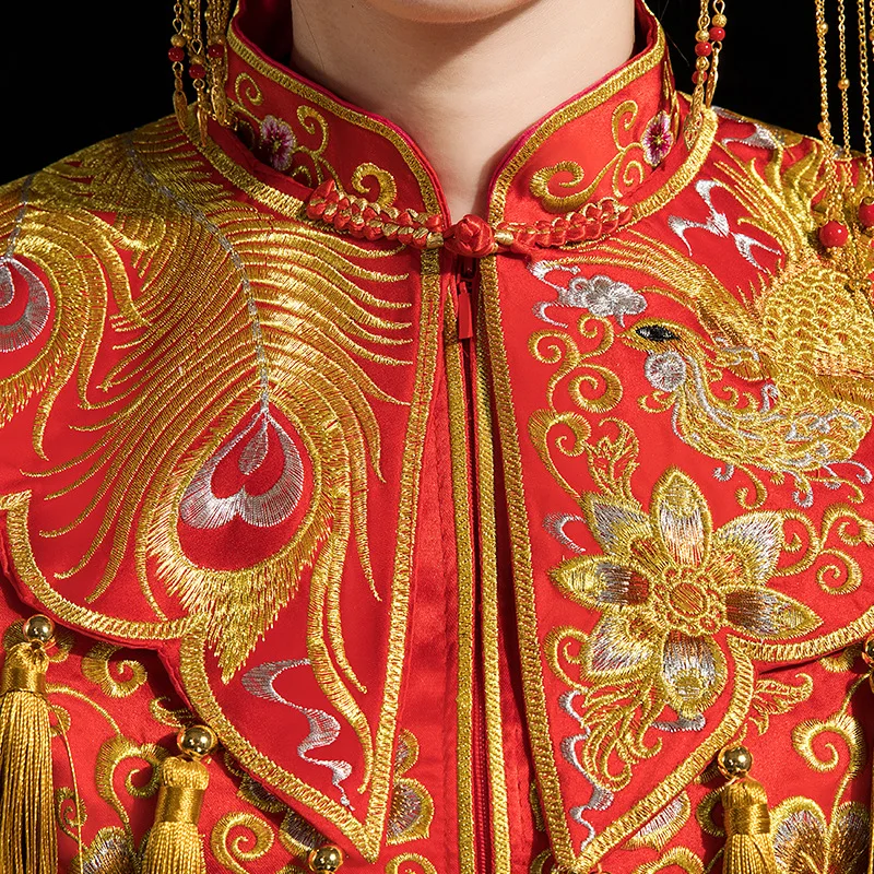 Китайское свадебное платье Ципао с длинным рукавом традиционная одежда топ +