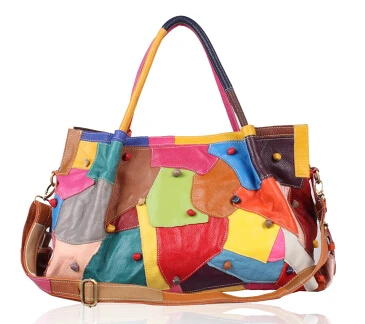 K366 colorful Женские сумки из натуральной кожи, Национальные Стильные Цветные Лоскутные сумки из воловьей кожи, большая сумка-тоут - Цвет: K366 colorful