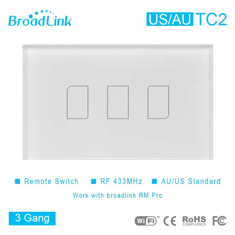 Broadlink TC2 US/AU сенсорный выключатель света 1 2 3 банды RF433 опция беспроводного