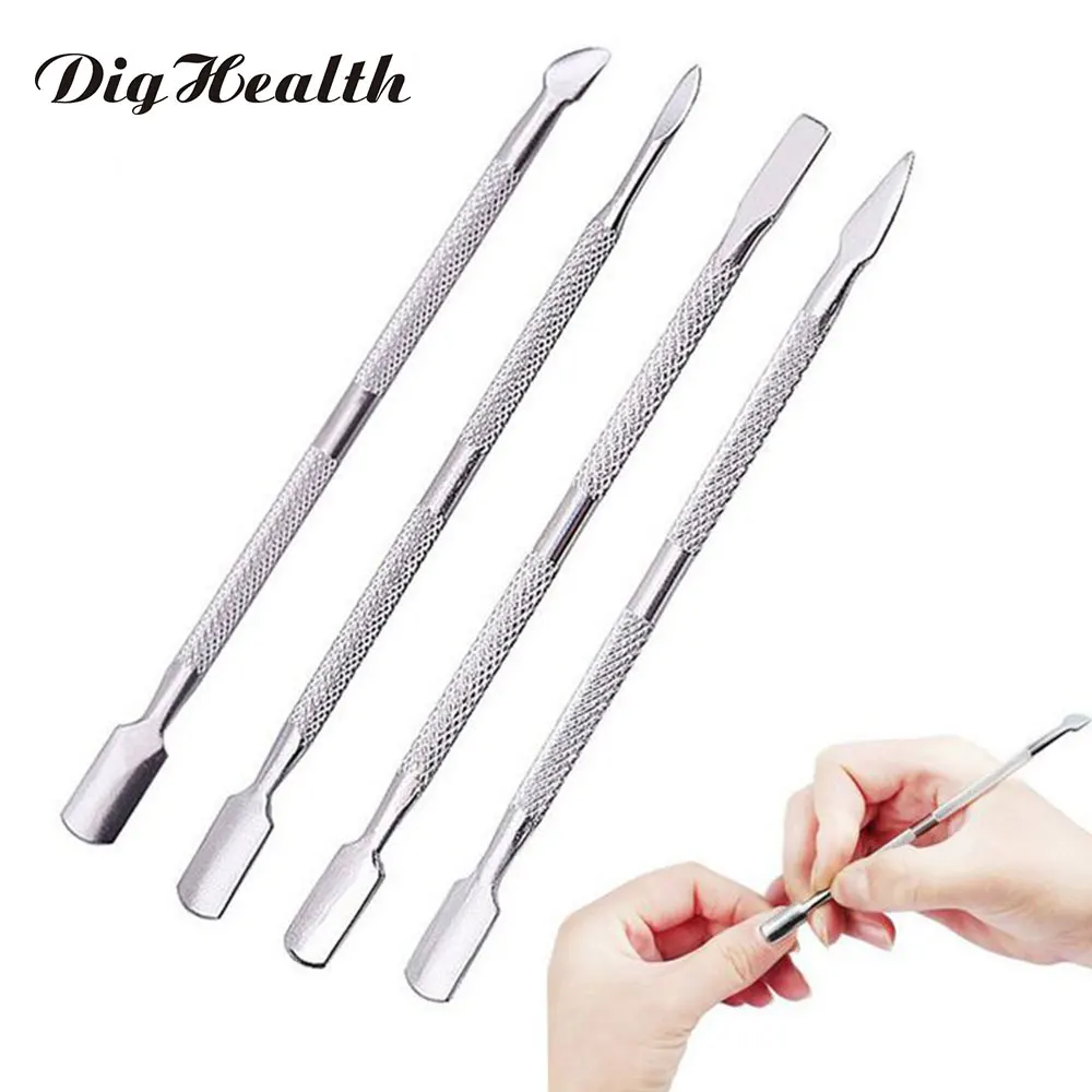 Серебристый Dihealth, 4 шт./лот, нержавеющая сталь, толкатель для кутикулы, для удаления двусторонней омертвевшей кожи, для маникюра, педикюра, инструмент для ухода за ногтями - Цвет: Серебристый