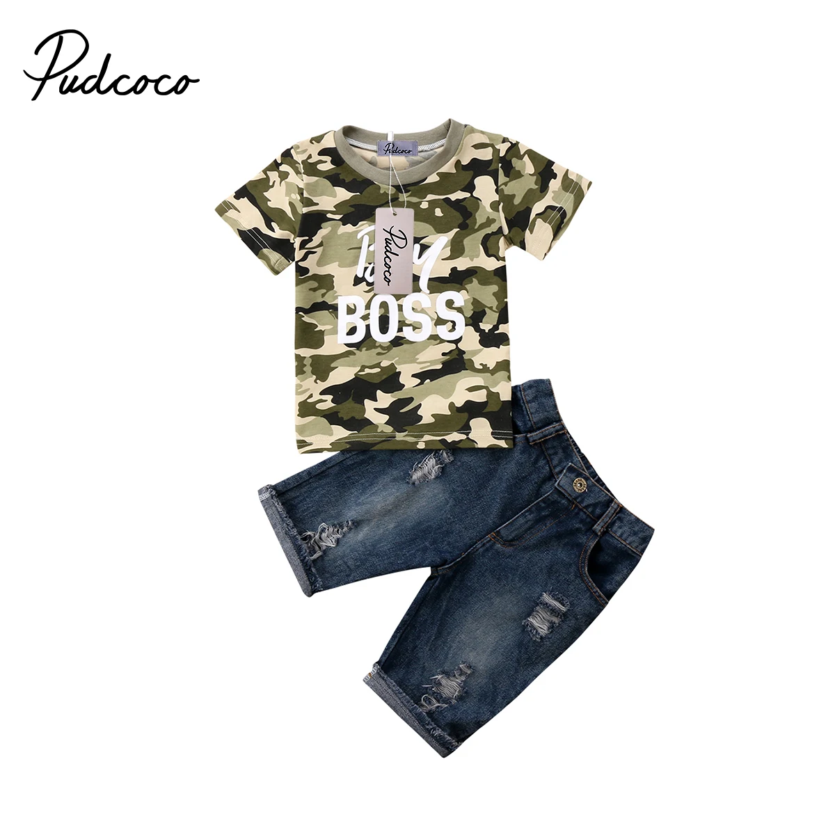 2018 Brand New Infant Toddler Child Kids Baby Boy Summer Clothes T-Shirts Tee Camo Tops Denim Pants 2Pcs Outfits Set 1-6T | Детская