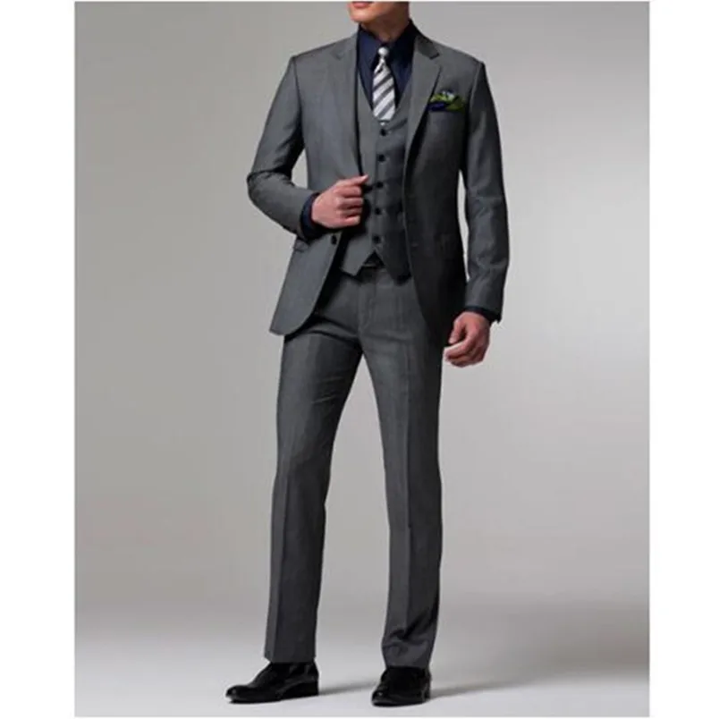

New Arrivals Custom Made Dark Gray Groom Tuxedo Wedding Suits For Men Best Man Business Suits ( jacket+Pants+vest)