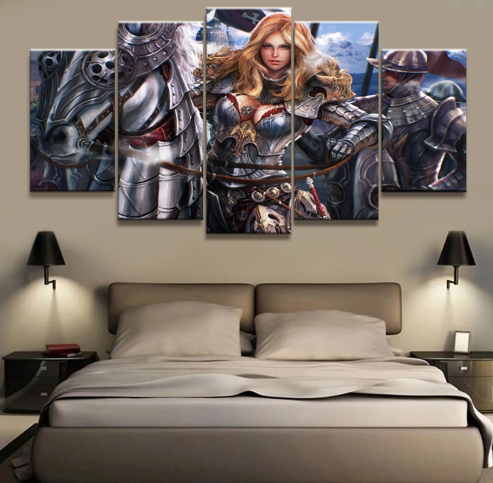 Домашний декор холст 5 панелей аниме фантазия рыцарь игра мультфильм плакат картина настенное украшение