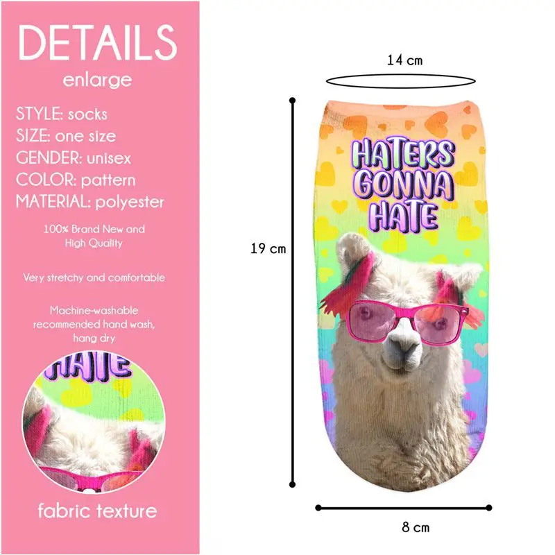 Носки с принтом Llama Hosiery розовые очками новые популярные забавные Meias низким