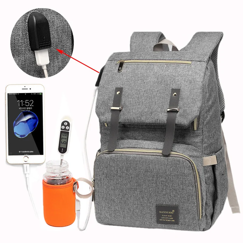 Nappy Bag USB Baby Diaper Bag Mummy Daddy Backpack Large Capacity Waterproof Casual Laptop Bag Rechargeable Holder for Bottle