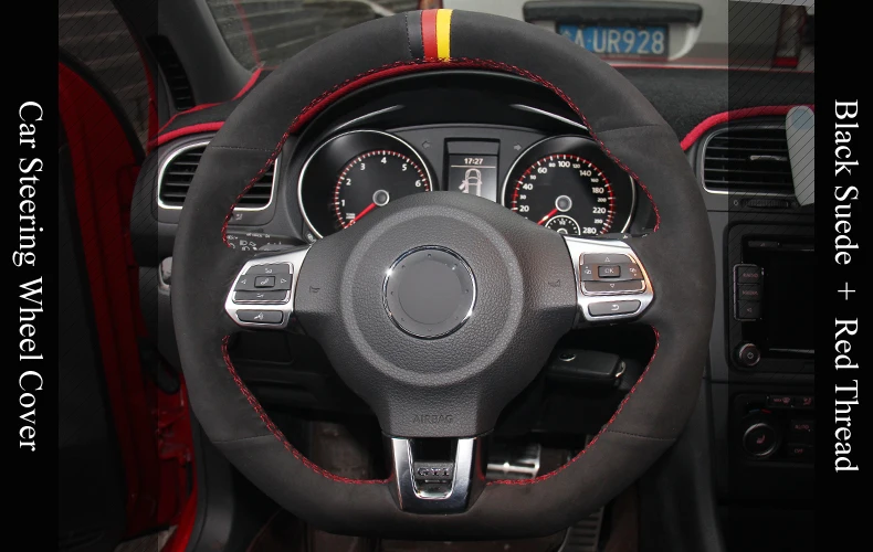 Для Volkswagen серии Golf GTI MK6 Polo GTI Scirocco CC черный замшевый сшитый вручную чехол рулевого колеса автомобиля специальный