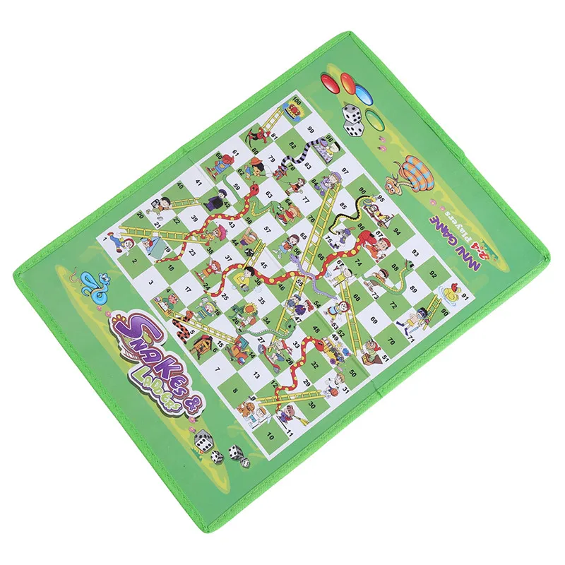 Зеленый Портативный змей и лестницы головоломки складные Snake Chess игрушки для детей игры дошкольного обучения - Цвет: Зеленый