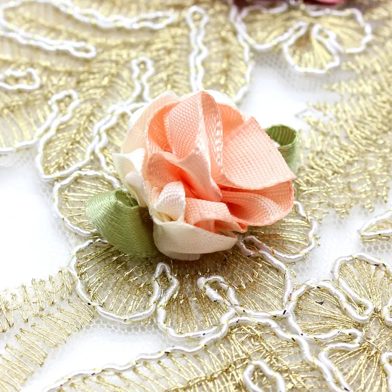 

High quality Beautiful Rose Flowers Applique Bridal Gown Lace Embroidery Patches DIY Lace Collar Neckline Decorate Sewing Craft