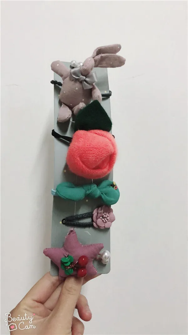 Корейский хлопок мультфильм сладкий кролик медведь набор аксессуаров для волос для заколки для волос для девочек эластичная лента для волос заколка для волос резиновый галстук для волос - Цвет: 2