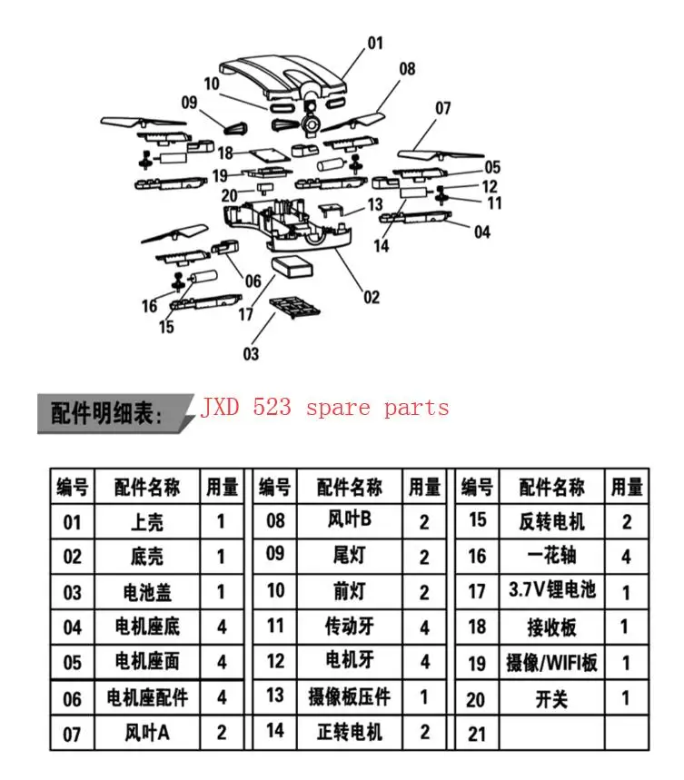 

JXD 523 JXD523 Tracker RC drone Quadcopter Spare Parts blade motor body shell Receiver Camera board gear etc.