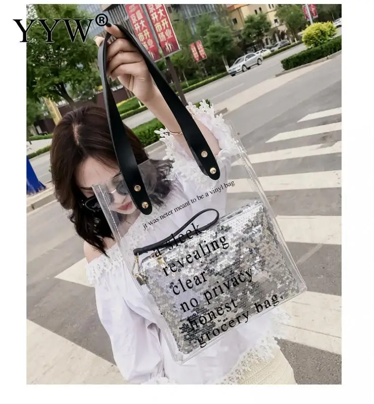 

1 Handbags For 2 Bags Casual Letter Handbag Clutch Women Sequin Evening Clutches Bag Transparent Pvc Jelly Clear Bags Shoulder