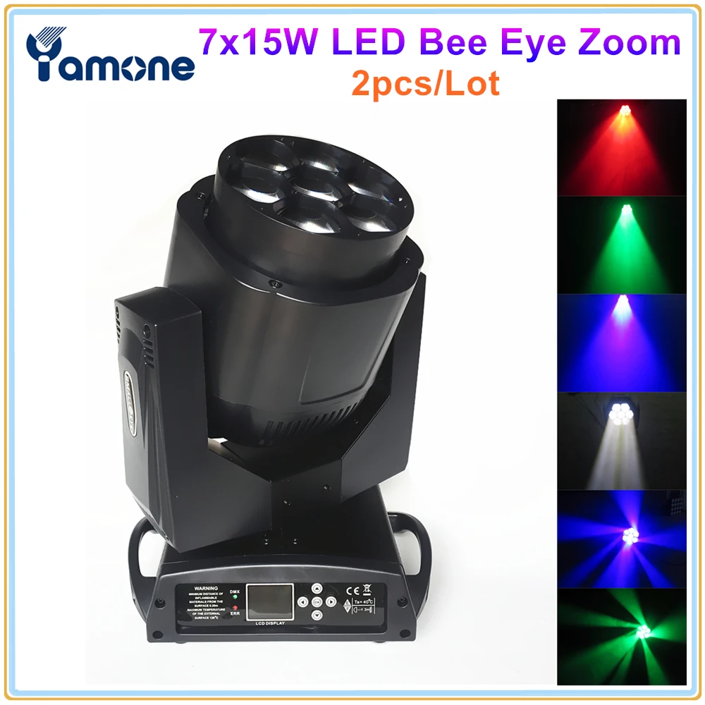 

2 шт./лот мини 7x15 Вт Lyre Bee Eye Zoom СВЕТОДИОДНЫЙ Луч, движущийся головной свет RGBW 4 в 1 Pro Powrecon DJ, шоу, освещение для мероприятий