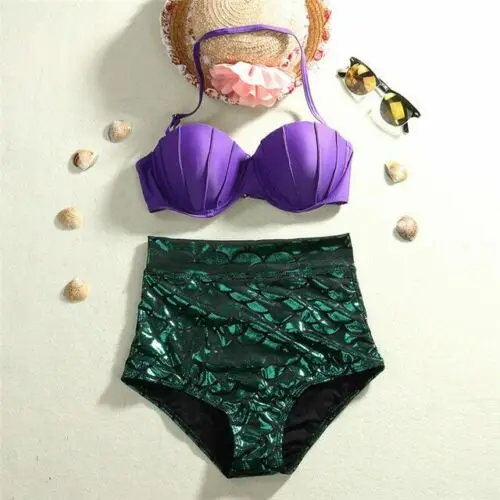 Женский бандажный комплект бикини пуш ап бюстгальтер Mermaid купальный костюм из