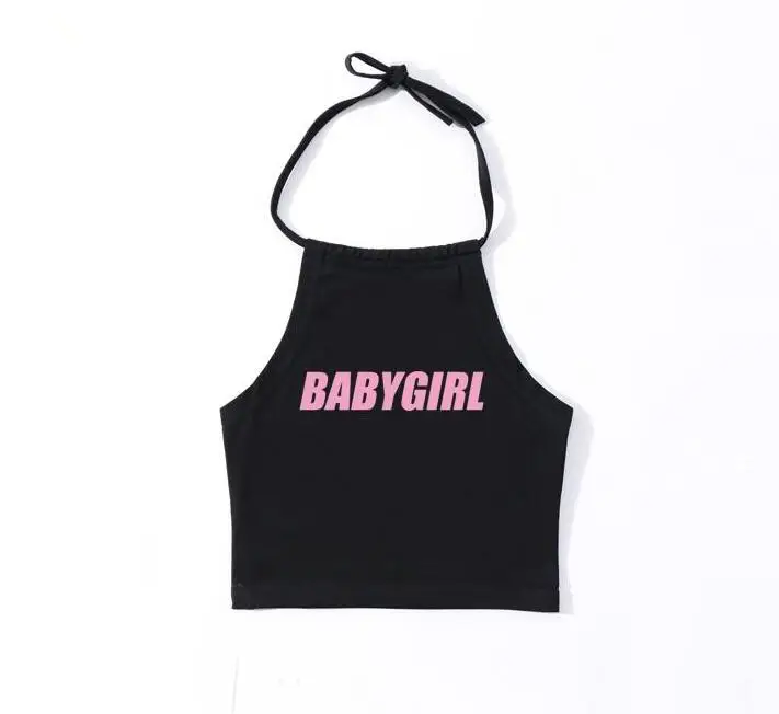 

Letter BABYGIRL Print Sleeveless Halter Short Top