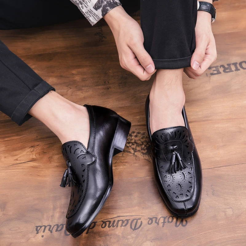 

Big Size 38-45 Casual Leather Shoes Men Slip-On Comfortable Fashion Tassel Loafers Zapatos De Hombre Business Men Shoes Hot Sale