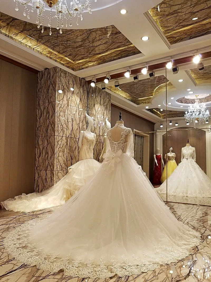 100% реальные фотографии Robe De Mariage 2018 кружева до пола Длина полный Бисер Свадебные