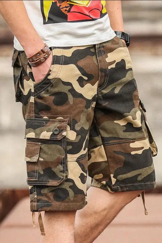 Шорты мужские спортивные до колена тонкие свободные камуфляжные Короткие штаны