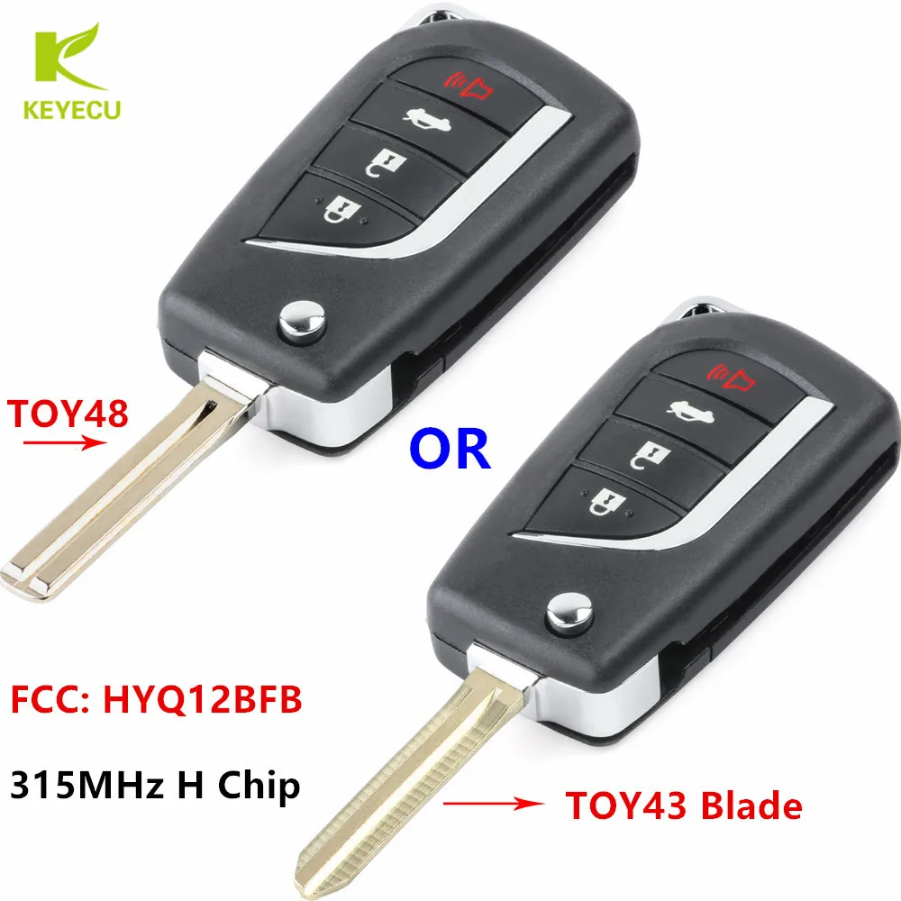 

KEYECU Replacement Flip Remote Key fob 4 Buttons 315MHz With H Chip for Toyota Camry 2018 FCC: HYQ12BFB TOY48 OR TOY43 Blade