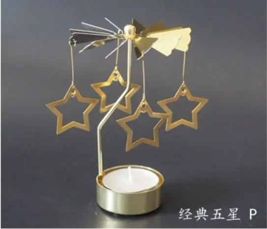 five-pointed star Candlesticks Rotating Romantic Rotation Spinning Carrousel Tea Light Candle Holder Christmas Home Party Wedding Lighting Angel - Цвет: five-pointed star