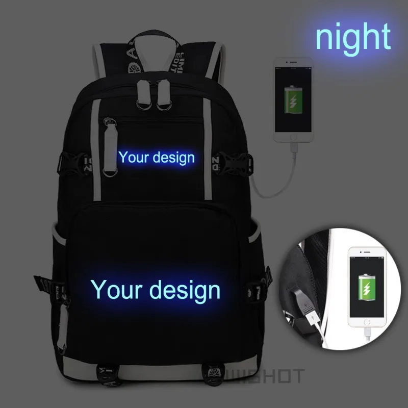 Luminous USB BLACK WISHOT рюкзак «сделай сам» свой дизайн на заказ сумка Оставьте сообщение после оплаты вашего изображения и номера заказа - Цвет: Luminous USB BLACK