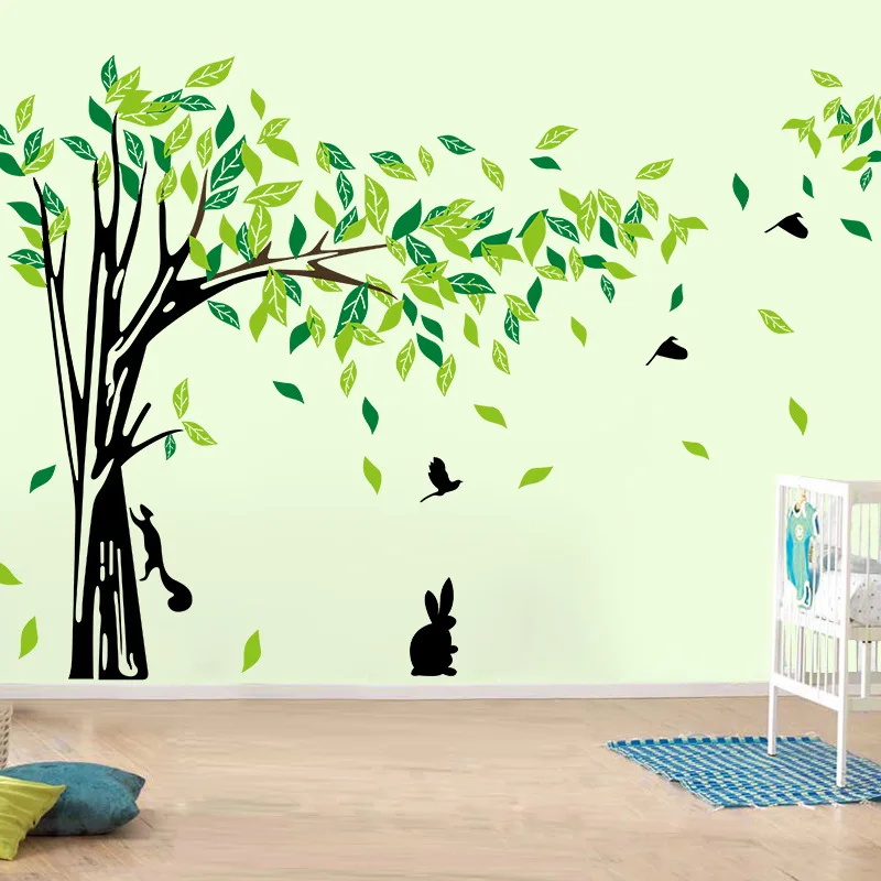 

Big Tree And Squirrel Wall Sticker For Living Room Home Decoration Background Pvc Plane Plant Mural Door Diy Wallpaper Rushed
