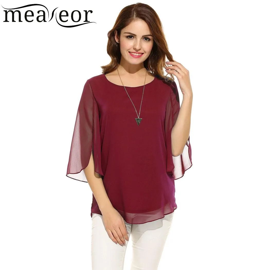 Meaneor Camiseta топы Blusa Женские повседневные 3/4 рукав o образный вырез сплошной