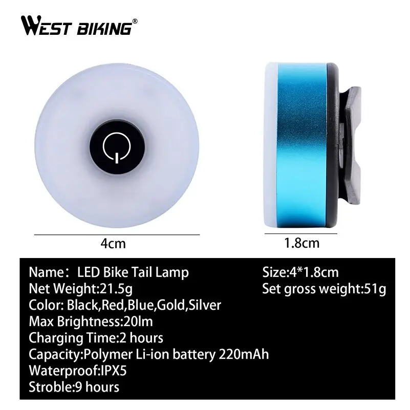 WEST BIKING велосипед хвост светильник 20 люмен 220 мА/ч USB Перезаряжаемые