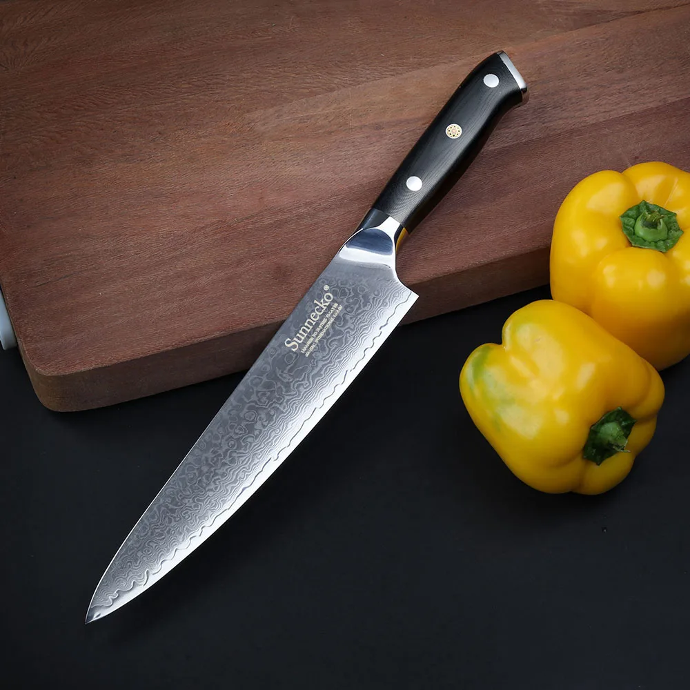 8inch Chef Knife SUNNECKO 6 шт. дамасский набор кухонных ножей шеф-повара для нарезки хлеба утилита для очистки овощей Кливер ножи японский VG10 сталь лезвие G10 Ручка - Цвет: 8inch Chef Knife