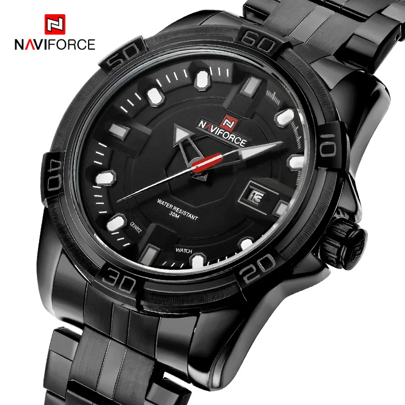 Black Naviforce Для мужчин спортивные Наручные часы Военная Униформа кварцевые часы Элитный бренд Водонепроницаемый Часы из нержавейки Для мужчин Relogio Masculino - Цвет: Black