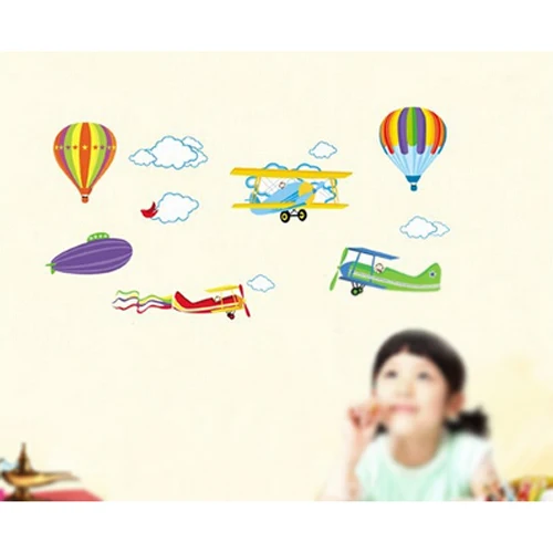 Съемный мультфильм самолет и воздушные шары настенные наклейки детская комната