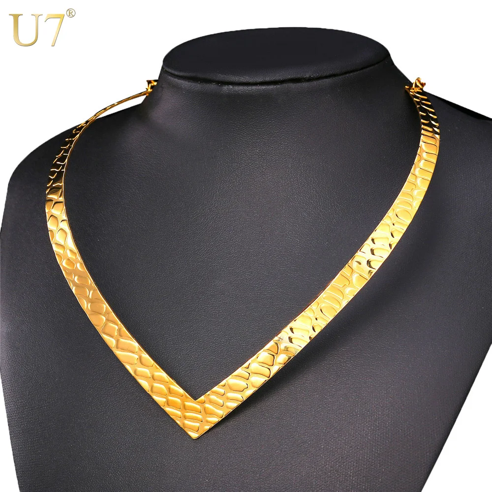 

U7 New Hot Choker Statement Necklace Gold Color Stainless Steel African Chunky Necklace Collar Women Jewelry Wholesale N557