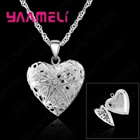 vintage bijoux femme 925 sterling silver jewelry hollow out heart frame photo pendant necklaces women choker boho style