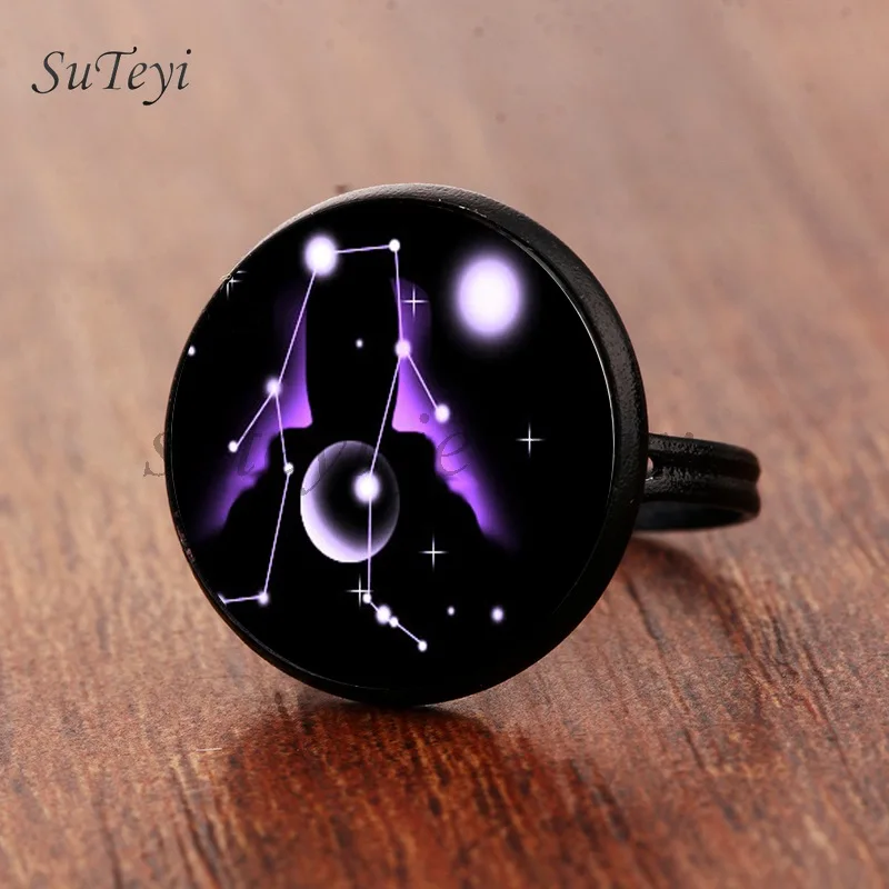 SUTEYI Ретро 12 кольцо созвездия DIY Овен, Телец Стрелец Gemimi Кристалл Кольца круглая картина под стеклом подарок ювелирные изделия