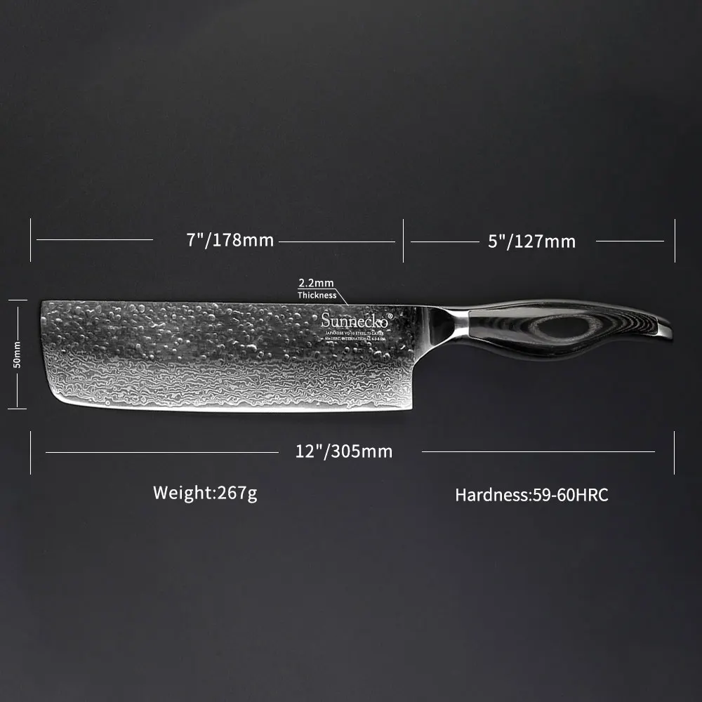 

SUNNECKO 7" inch Cleaver Knife Damascus VG10 Steel Japanese Kitchen Knives Sharp Meat Vegetable Cutter Tools Pakka Wood Handle