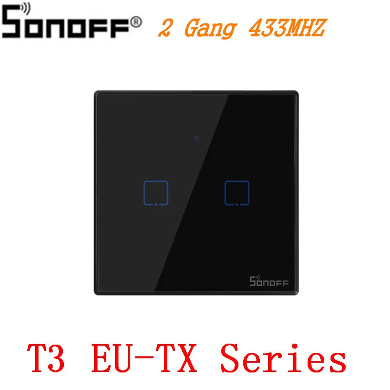 T3 EU-TX 2 Gang Интеллектуальный выключатель света SONOFF T3UK TX Smart Wi-Fi настенный сенсорный выключатель Черный с границы умный дом 1/2/3 433 RF пульт дистанционного управления Управление работает с Amazon Alexa IFTTT - Комплект: T3 EU-TX 2 Gang