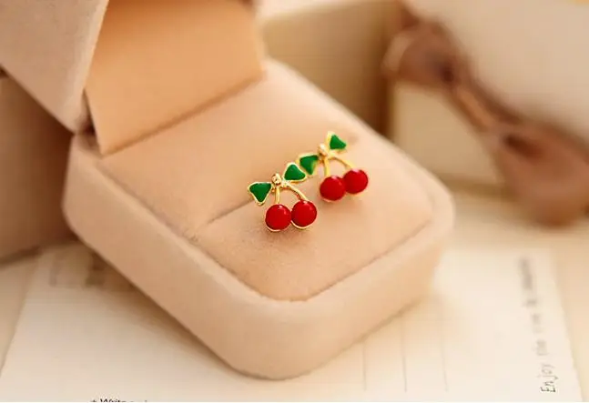 Женские серьги гвоздики в виде вишни с бусинами|beads stud earrings|fashion earringsstud earrings |