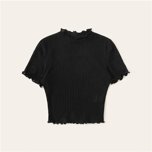 Черный Dotfashion, черный салат, обрезанная, ребристая вязка, тройник для женщин,, летние сексуальные топы, короткий рукав, одежда для девушек, весна, облегающая футболка - Цвет: Черный