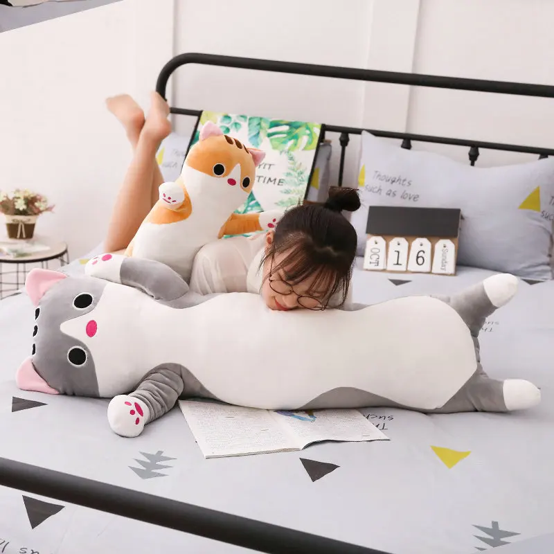 65/90/110 см большая длинная плюшевая подушка Kawaii Cat, мягкая Корейская игрушка для кошек, украшение для дивана, Подушка для сна, детский подарок на день рождения