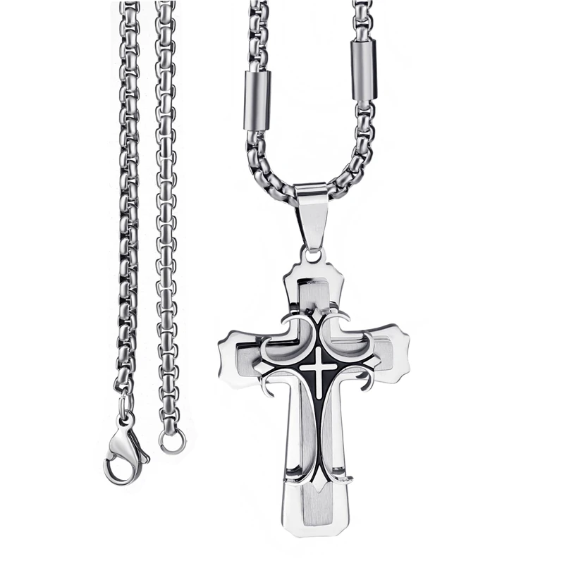 Elfasio цепь из нержавеющей стали 3 слоя рыцарь крест серебро золото черный цвет