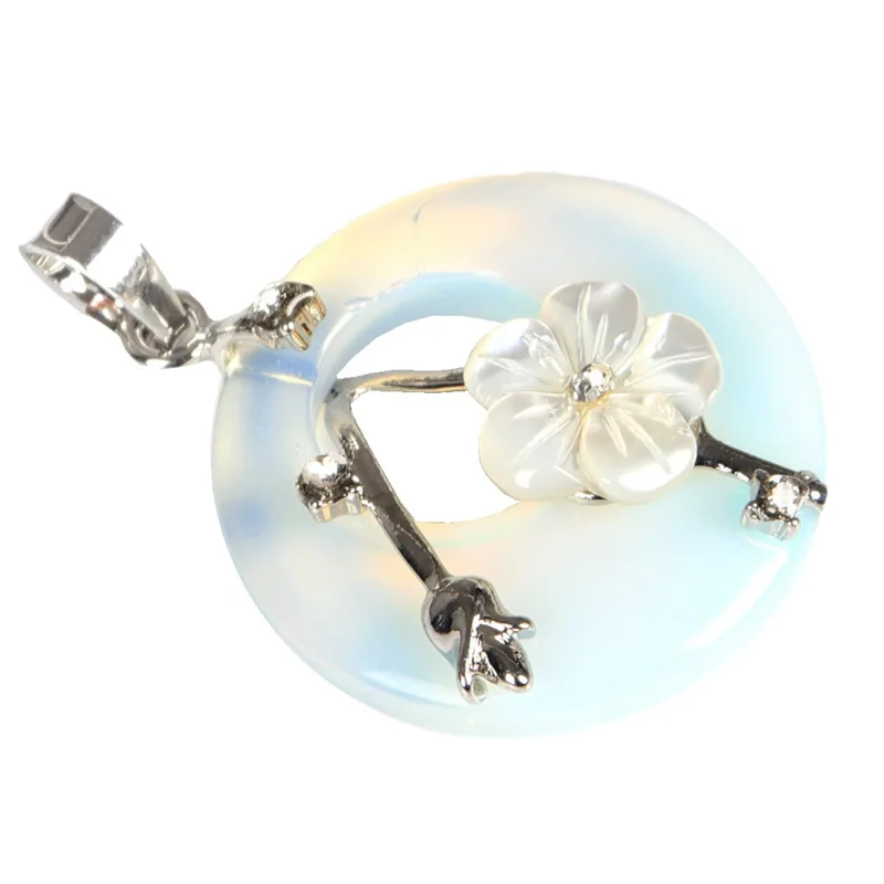 sea opal Подвеска из натурального камня, покрытая серебром, жемчужные аметисты, кварц, бирюза, тигровый глаз, лазурит, цветок, каменные подвески - Окраска металла: sea opal