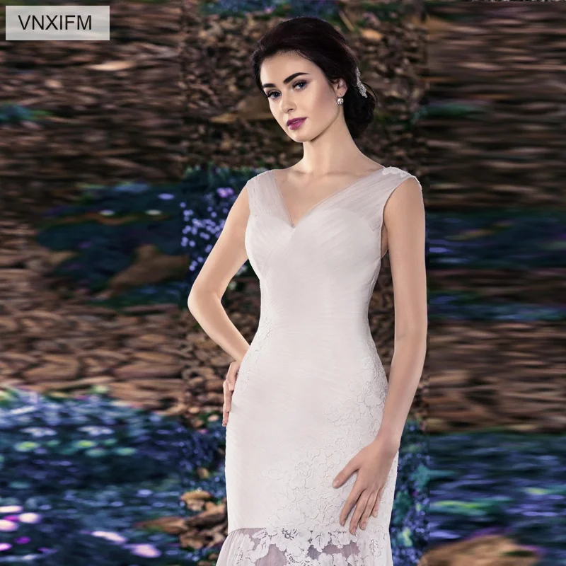 VNXIFM Sexy Open Back Lace Mermaid Wedding Dresses 2019 New Arrival 100% Real Photo Bride Dress Beach Long Train Gowns | Свадьбы и