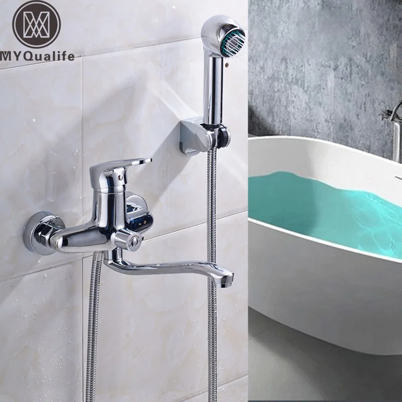 Полированный хромированный настенный смеситель для ванны однорычажный кран