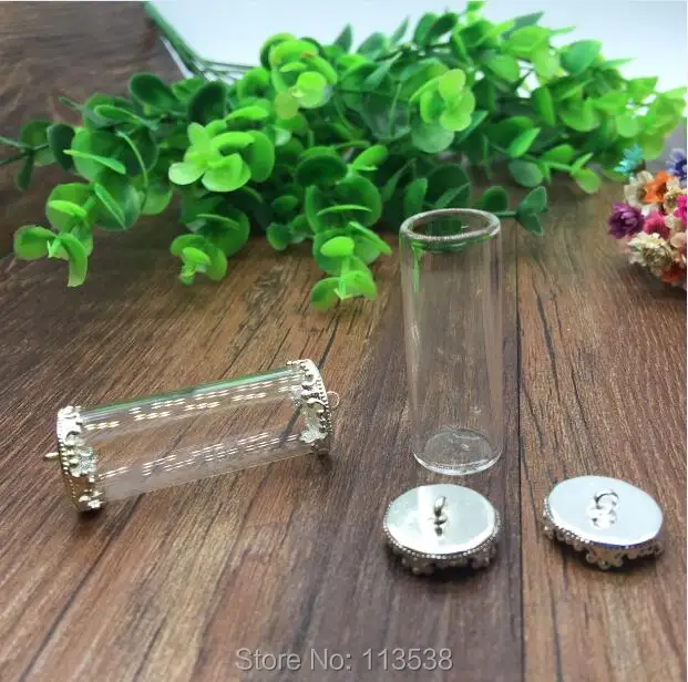 20sets/lot 40*15mm one sides open tube glass globe findings set silver/bronze/gold color 15mm crown base bottle jewelry | Украшения и