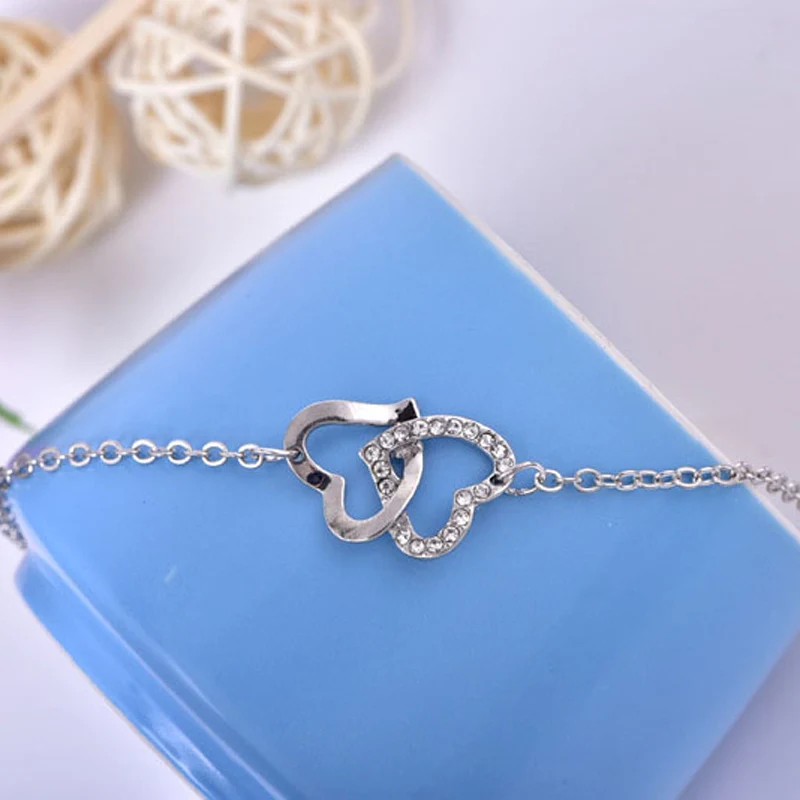 BGG Новый дизайн два сердца кулон для женщин Браслеты Мода Полный браслеты со