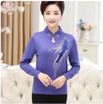 Фиолетовый Осенний и зимний настоящий женский свитер, большие размеры, модный дизайнерский Рождественский свитер с бриллиантами, свитер для мамы - Цвет: Фиолетовый