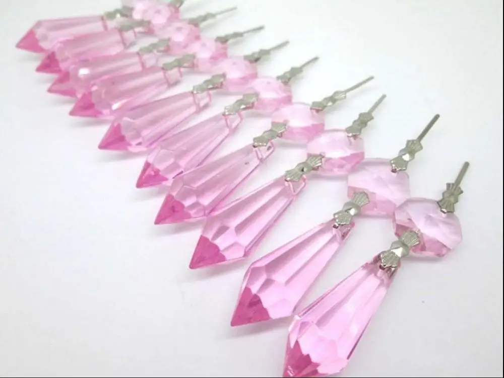 Pink 10 шт./лот 11 цветов хрустальная люстра 38 мм сосулька u-призматические капли лампа запчасти с пряжкой Домашнее освещение DIY подвесные украшения Запчасти - Цвет: Pink