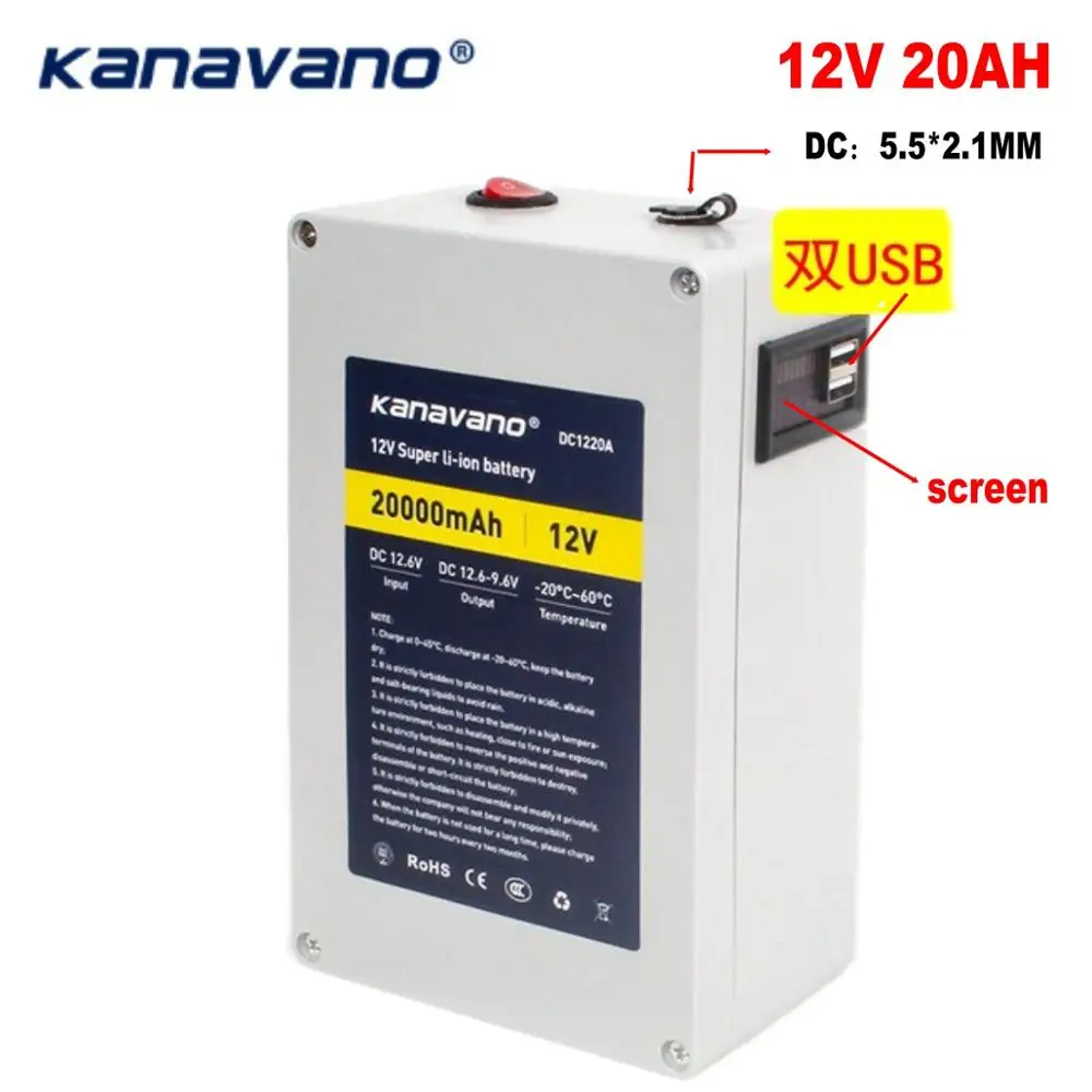 12V ионно-литиевая аккумуляторная батарея ультра-портативный 10ah 20ah 25AH литий-ионный 18650 с USB
