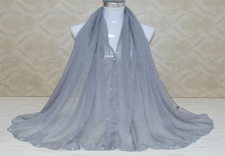 Новая модная одежда из вискозы шарф простой хиджаб с жемчугом мусульманский