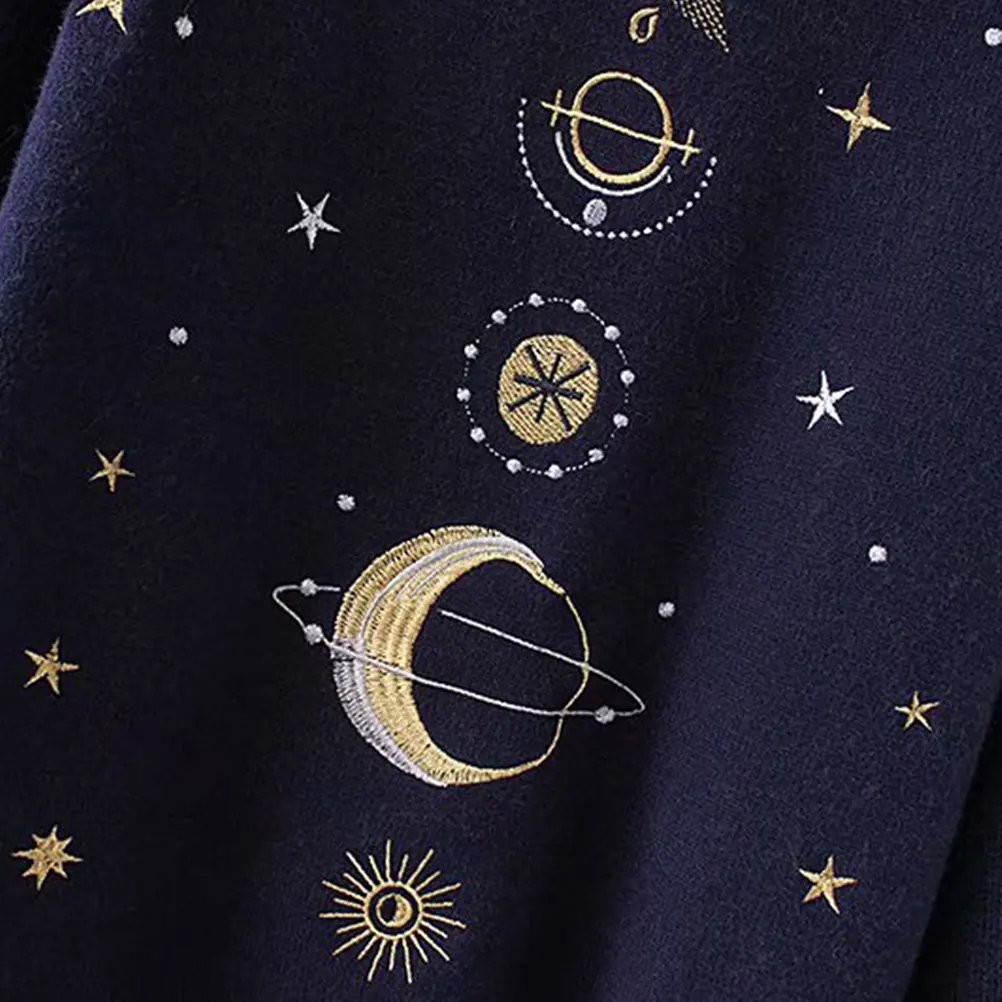 Женские винтажные вязаные свитера с вышивкой Moon Star теплый пуловер круглым